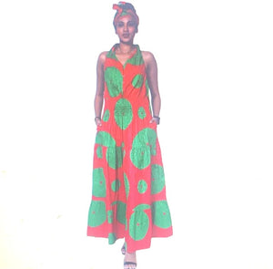 African sleeveless long dress with buttons