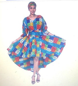 African high and low long dress with sleeves