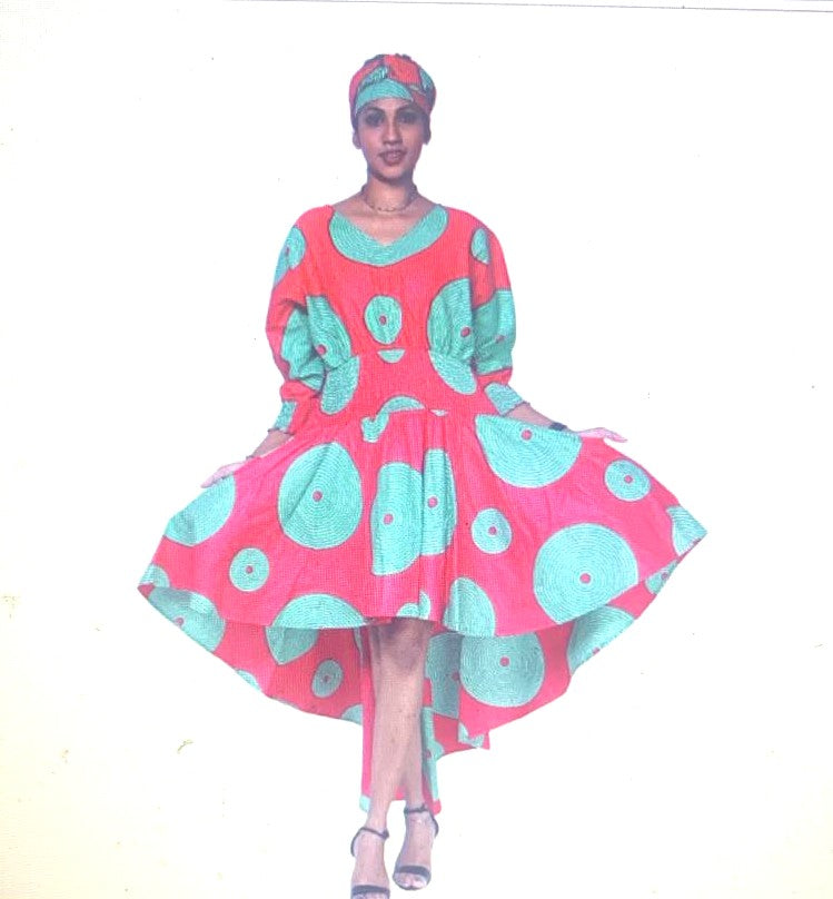 African high and low long dress with sleeves