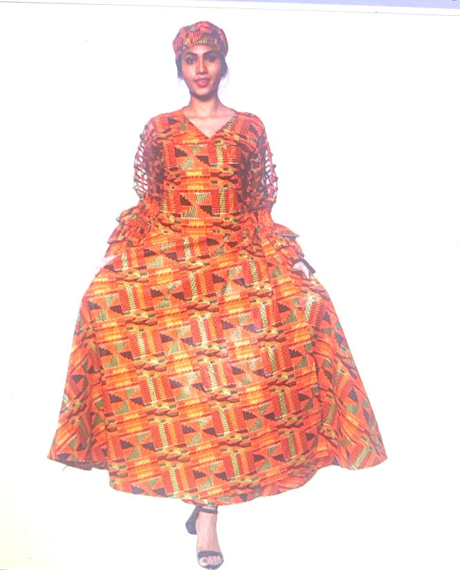 African wraparound long dress with sleeves