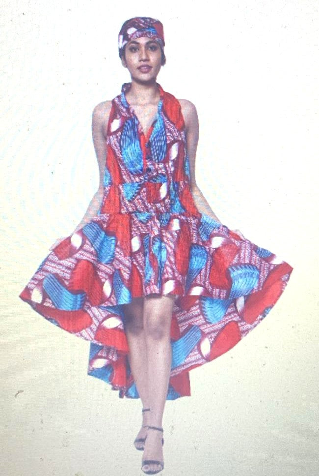 African high and low and sleeveless short dress