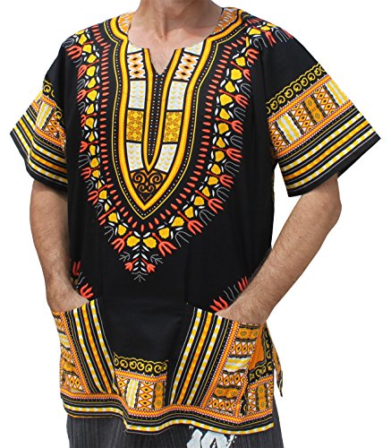 Unisex Bright African Black Dashiki Cotton Shirt, X-Large, Yellow and ...